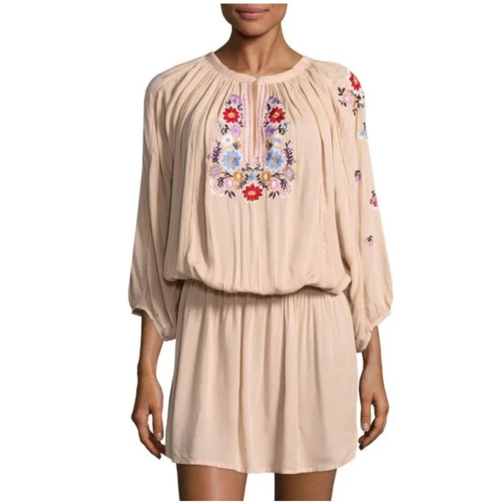 Melissa Odabash Nadja Embroidered Short Cover Up Dress Beige Sz S